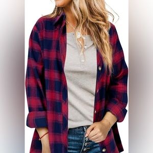 Hibluco Women's Fall Plaid Flannel Long Sleeve Button Down Shirt